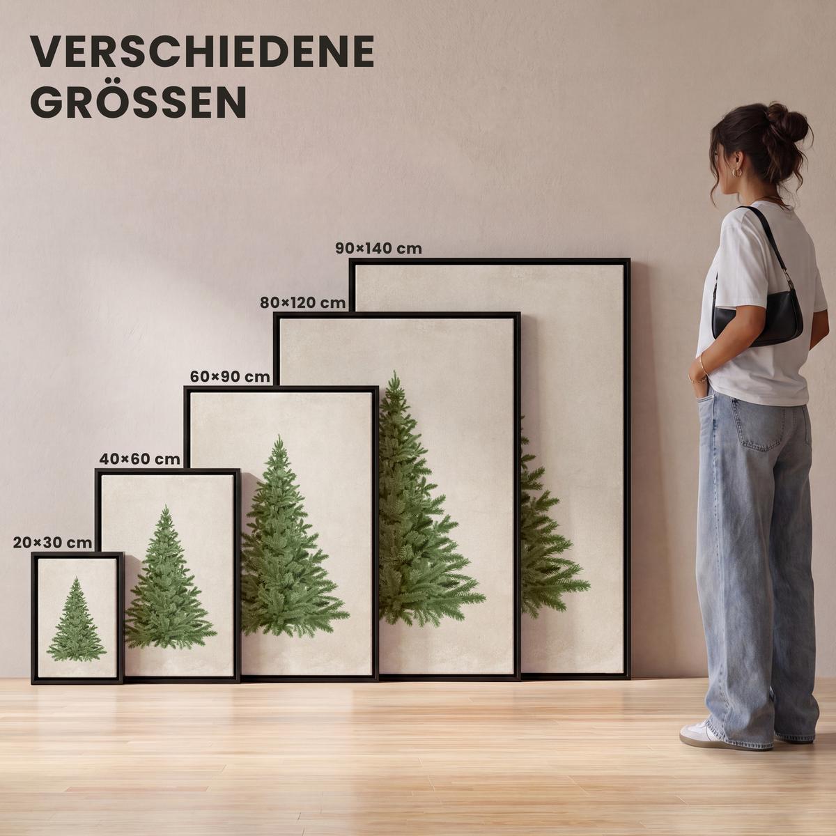 LEINWAND Bilder mit Rahmen - Weihnachtsbaum - Grün - Weihnachten - Feiertage - 100x150 - Olivgrün, Textil (100/150cm) - MuchoWow