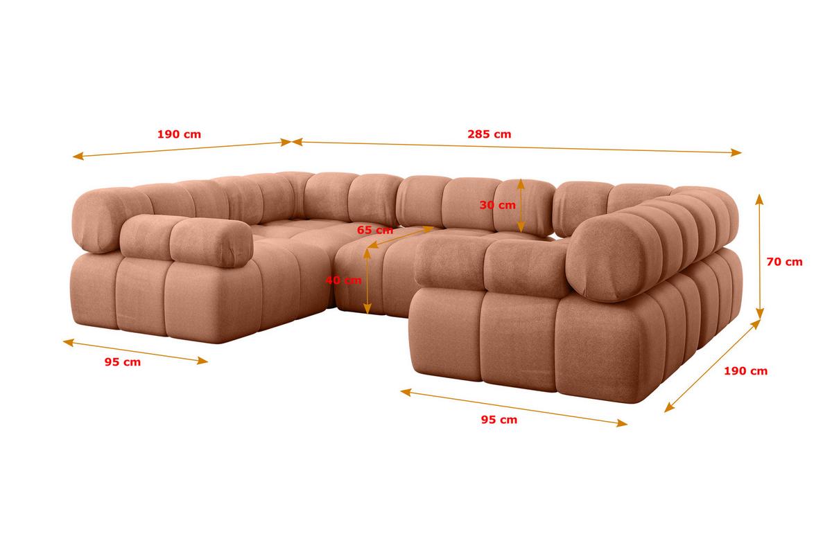 WOHNLANDSCHAFT modulares Sofa Birno-U1 - 285x190x70 cm Apricot Velours - Koralle, Holzwerkstoff/Textil (285/70/190cm) - ALTDECOR