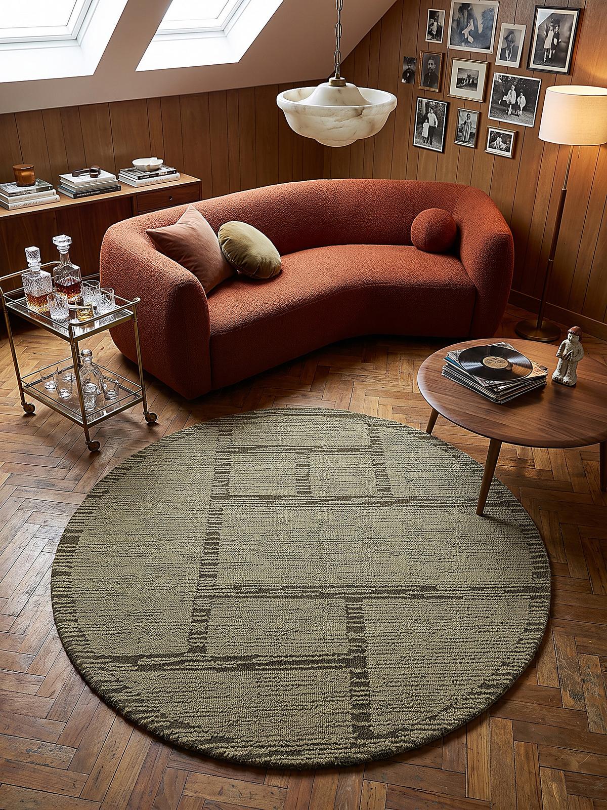 WOLLTEPPICH handgetuftet GANNEL, Blockdesign, Salbeigrün, Ø 160 cm - Grün, Textil (160/160cm) - KADIMA DESIGN