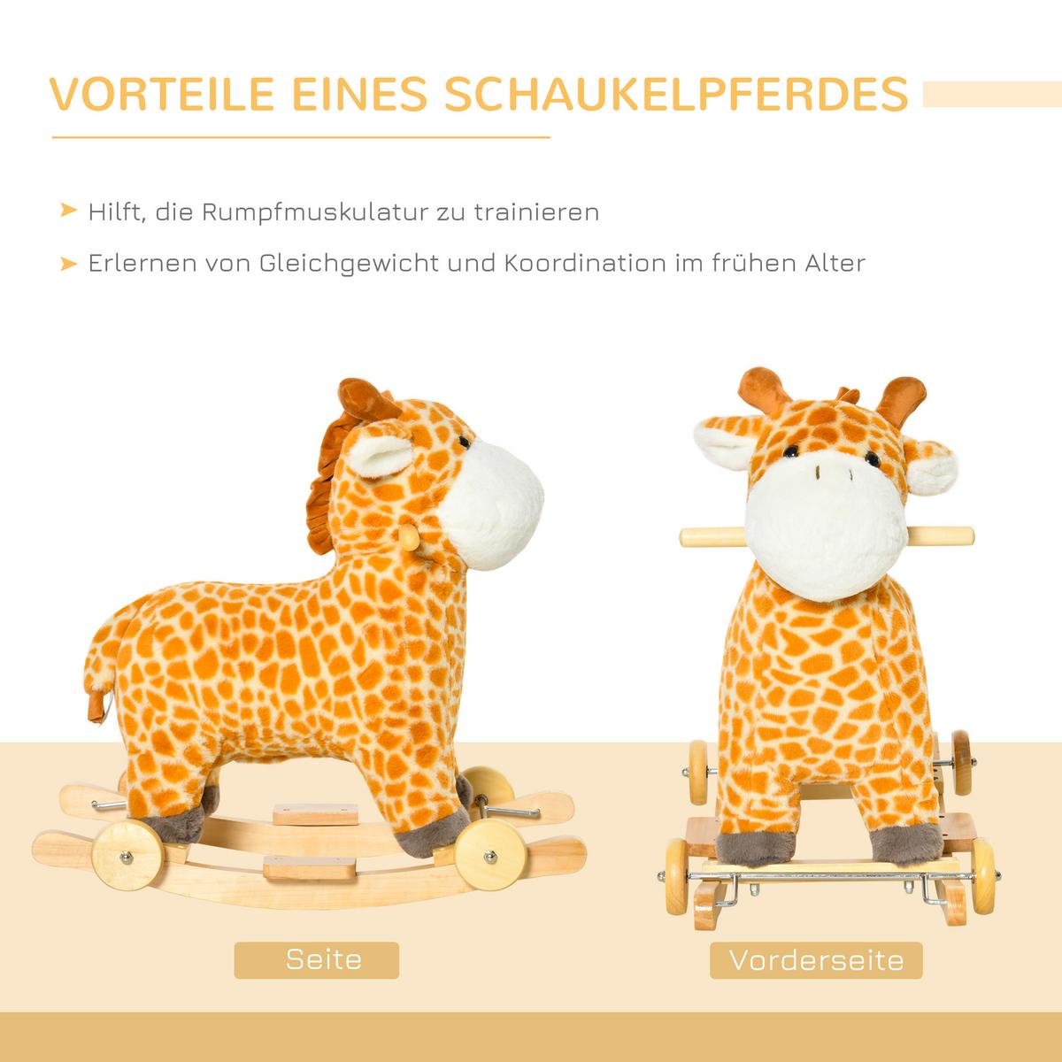 SCHAUKELPFERD 2-IN-1 Schaukeltier Babyschaukel Spielzeug Giraffen-Design Geld - Gelb, Holz (38/63/63cm) - HOMCOM