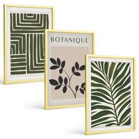 BILDER SET 3er Set - 40x60 cm Goldrahmen - Botanischer Boho-Minimalismus - Goldfarben, Kunststoff (40/60cm) - TULUP