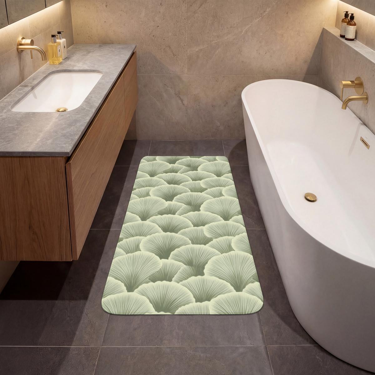 BADEMATTE Fächer - Blatt - Grün 60x120 cm - Pastellgrün, Textil (60/120cm) - OnlyWow