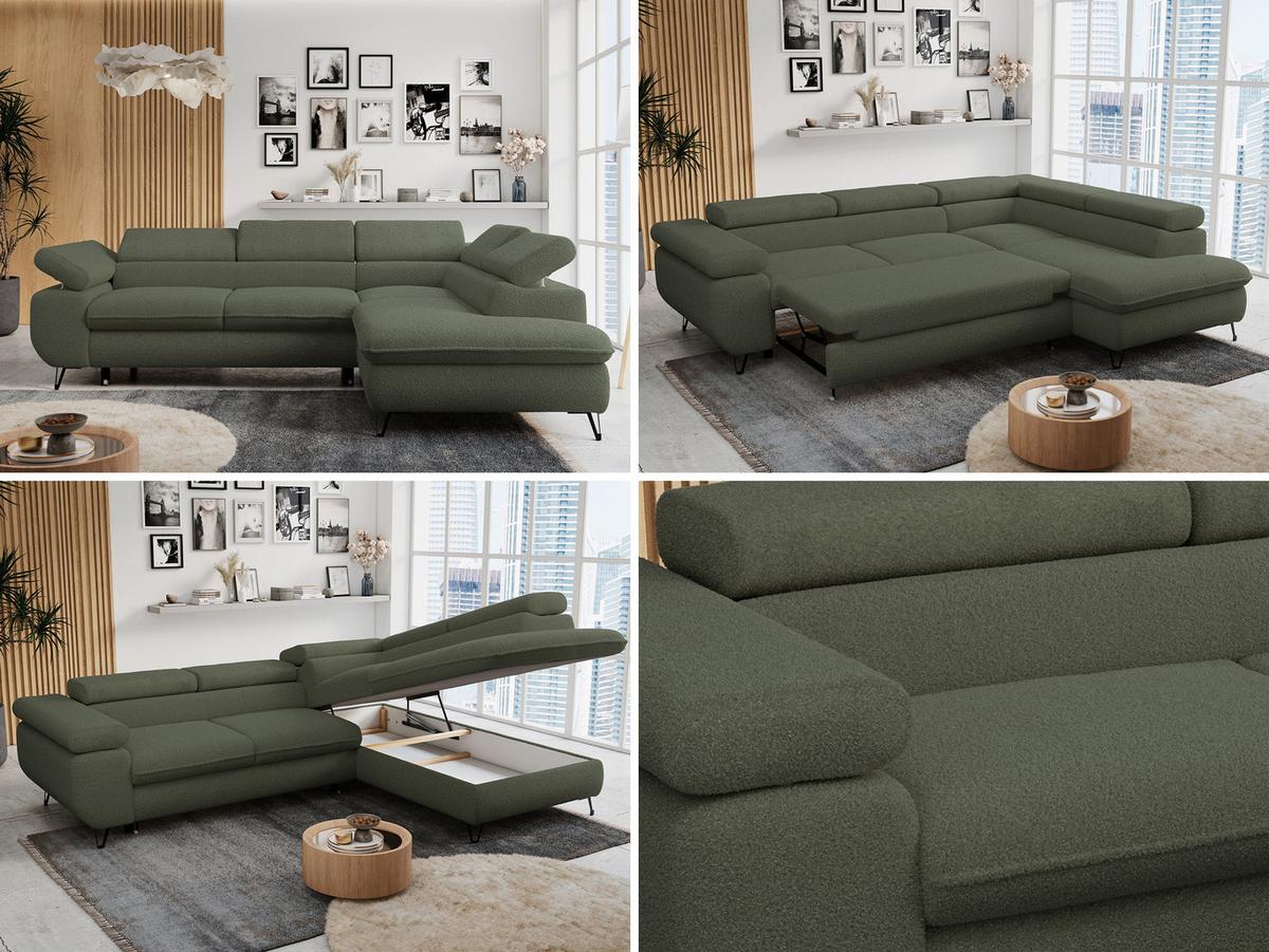 ECKSOFA PETER L Grün Boucle - Rechts Seite - Schwarz/Grün, Textil/Metall (273/208cm) - MKS