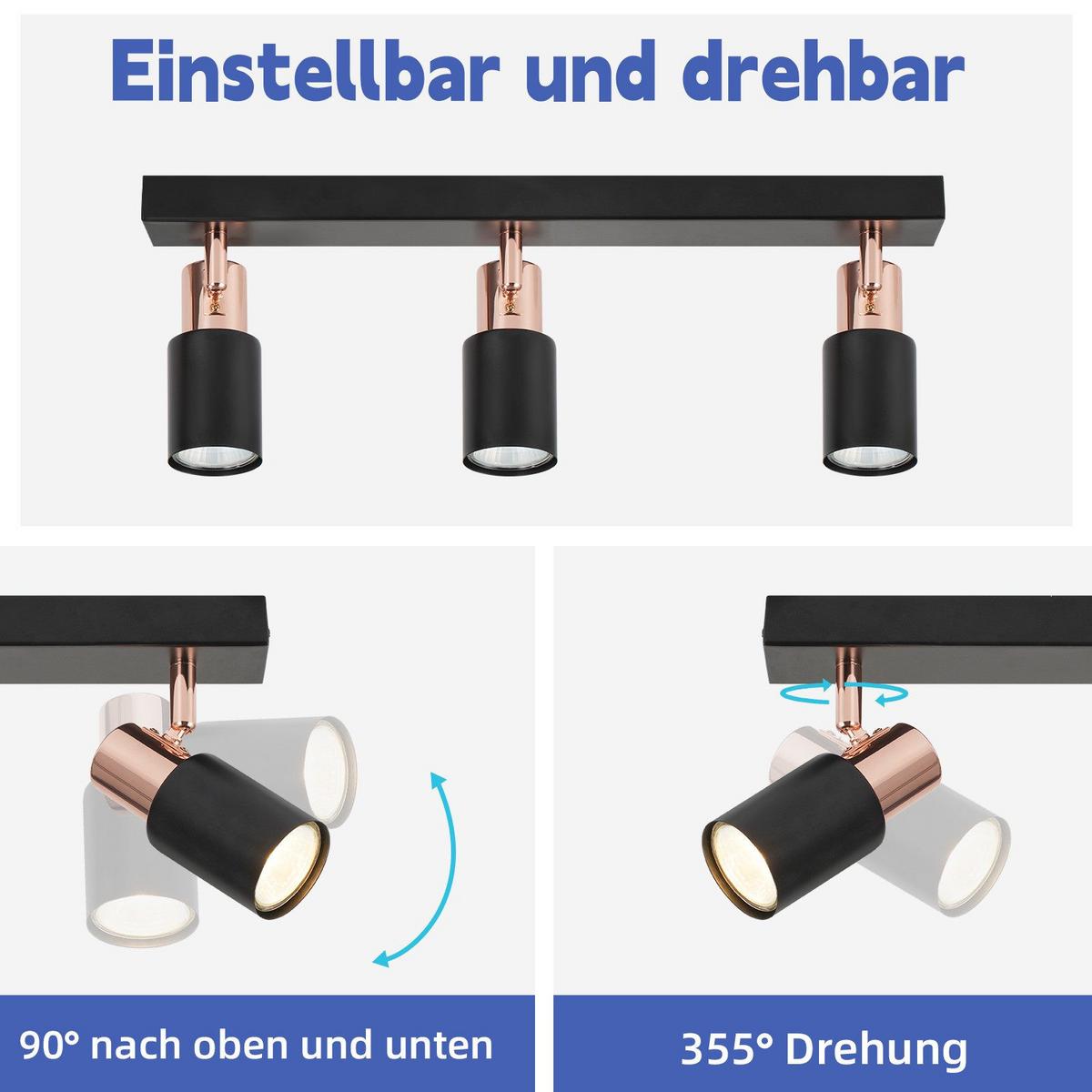 DECKENSTRAHLER Altena 3-flammig 38/14/12 cm - Schwarz, Metall (38/14/12cm) - Nettlife