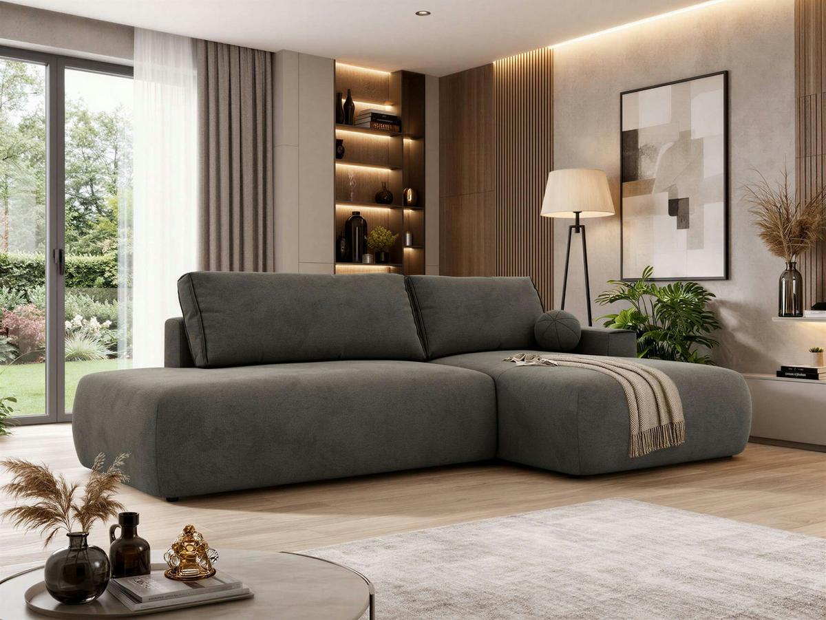 ECKSOFA TAREN L Dunkelgrau Velvet - Rechts - Dunkelgrau/Schwarz, Kunststoff/Textil - MKS