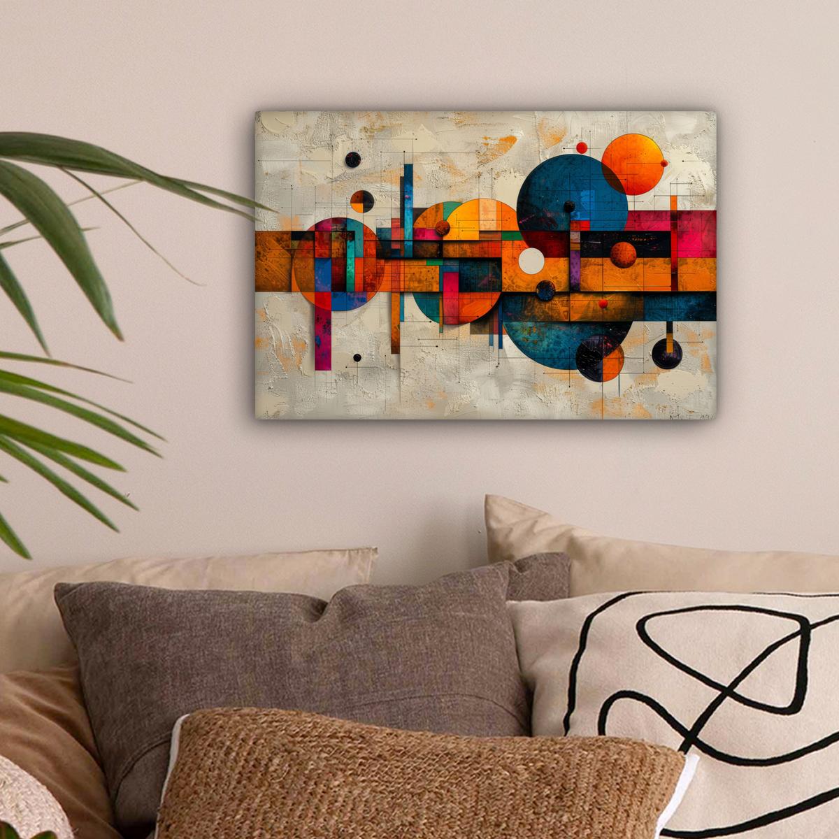 LEINWANDBILD Vintage - Moderne Kunst - Orange - Geometrische Formen Deko Schlafzimmer 30x20 cm - Multicolor, Textil (30/20cm) - MuchoWow