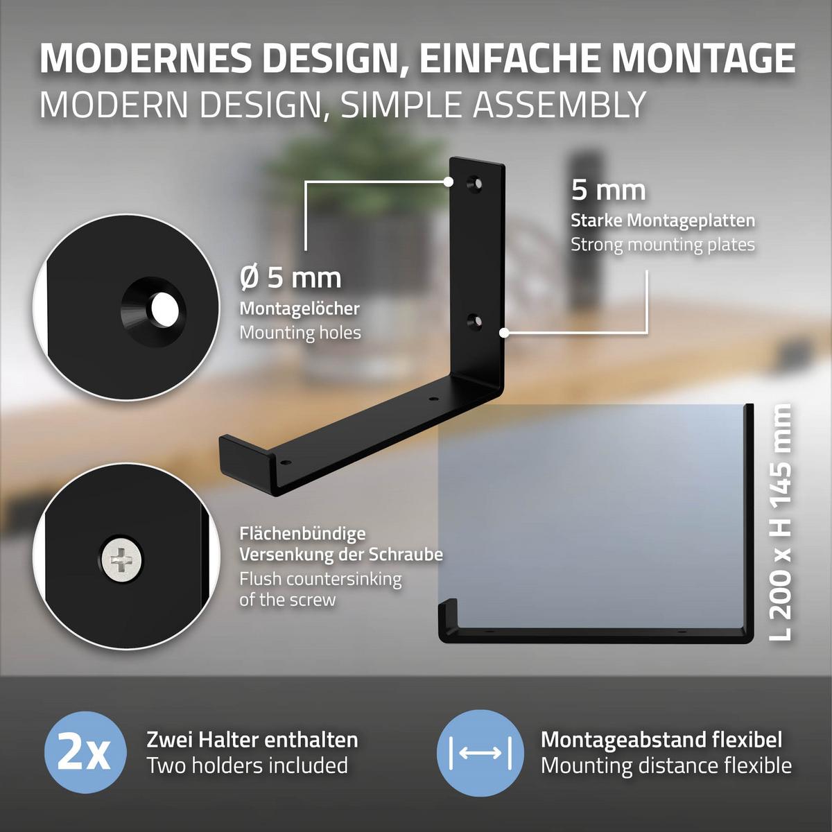 REGALHALTERUNG 2er Set - Schwarz, Metall (4/14/20cm) - ML-DESIGN