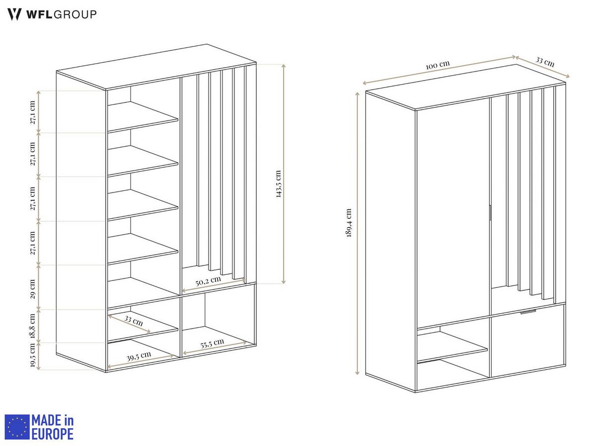 GARDEROBEN-SET Lena Uni mit Spiegel, Sitzbank & Kleiderstange – 100/189/33 cm – Dunkelgrau - Dunkelgrau, Holzwerkstoff (100/189/33cm) - WFL GROUP