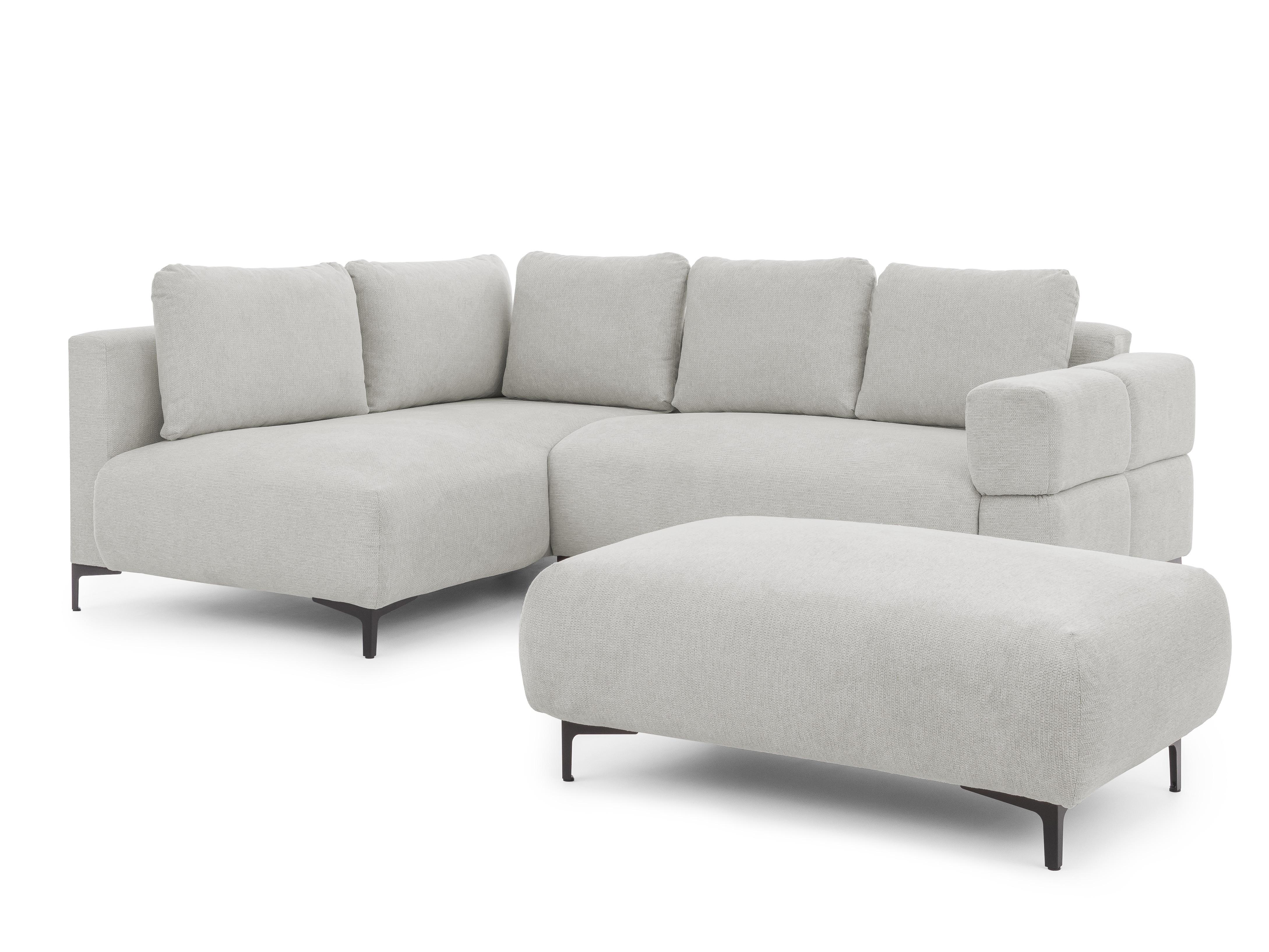 ECKSOFA inkl. Hocker Cardea mit Schlaffunktion in Bubble-Optik aus weichem Hellgrau Strukturstoff und hohem Sitzkomfort - Ottomane links - Hellgrau/Schwarz, Holz/Textil (170/230cm) - S-Style