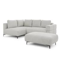 ECKSOFA inkl. Hocker Cardea mit Schlaffunktion in Bubble-Optik aus weichem Hellgrau Strukturstoff und hohem Sitzkomfort - Ottomane links - Hellgrau/Schwarz, Holz/Textil (170/230cm) - S-Style