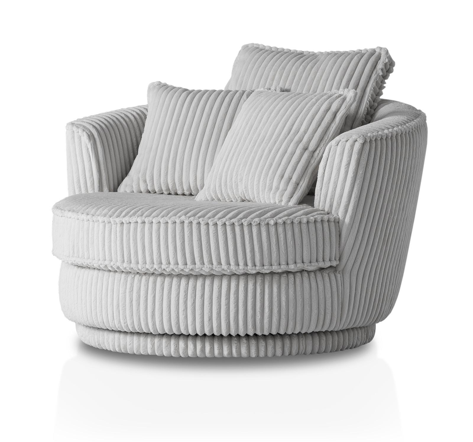 BIG-SESSEL Relaxsessel Mega Cord hell grau Ø 120 cm 360° drehbar, inklusive 3x Kissen - Hellgrau/Grau, Holz/Textil (120/86/120cm) - Furn.Design