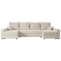WOHNLANDSCHAFT mit Schlaffunktion und Bettkasten ALESIA-U 301x140x90 cm Beige Velours - Beige/Silberfarben, Holzwerkstoff/Kunststoff (301/90/140cm) - ALTDECOR