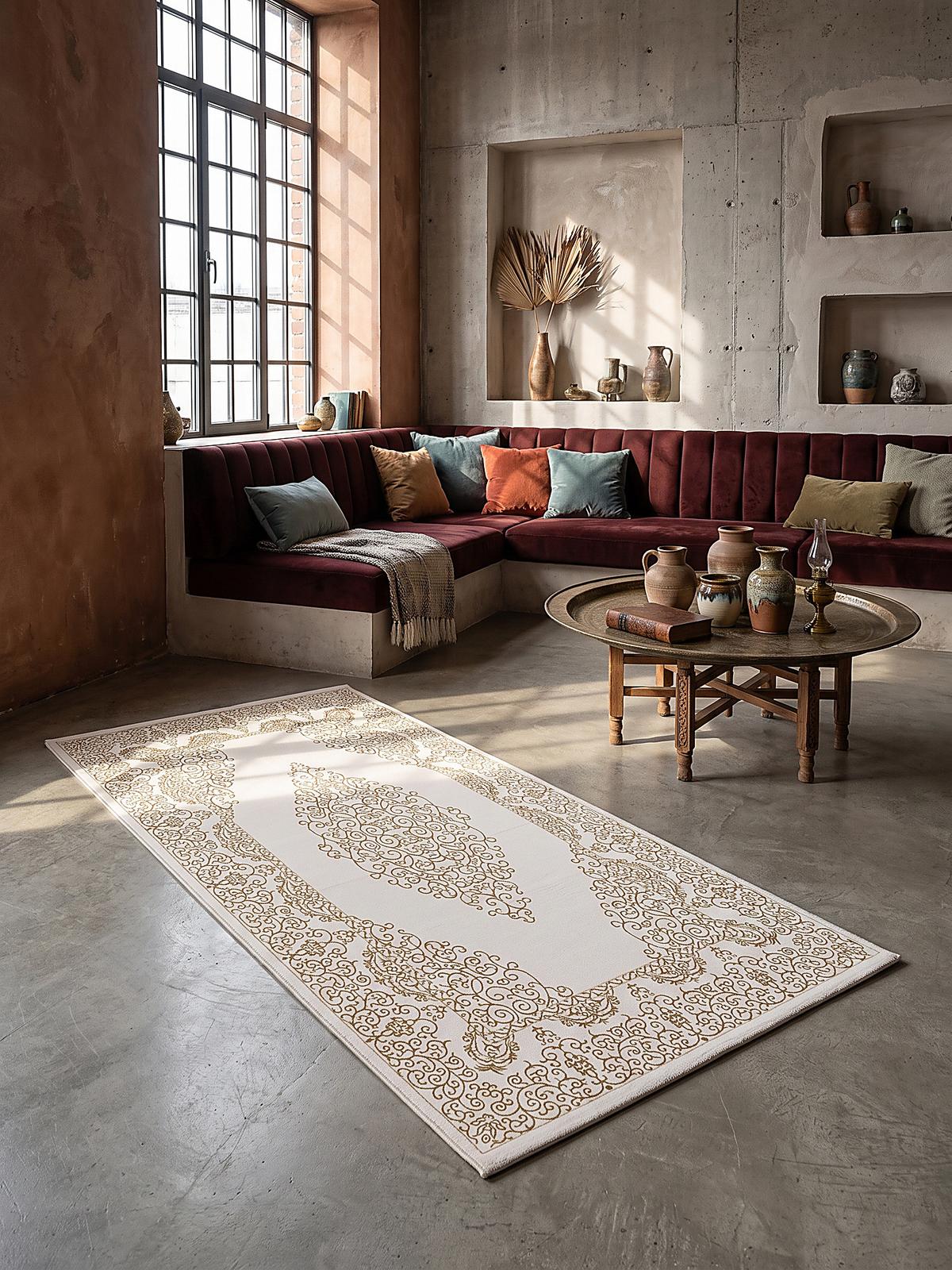 LÄUFER ERESMA Orient-Medaillon Polyester Creme 80 x 300 cm - Creme, Textil (80/300cm) - KADIMA DESIGN