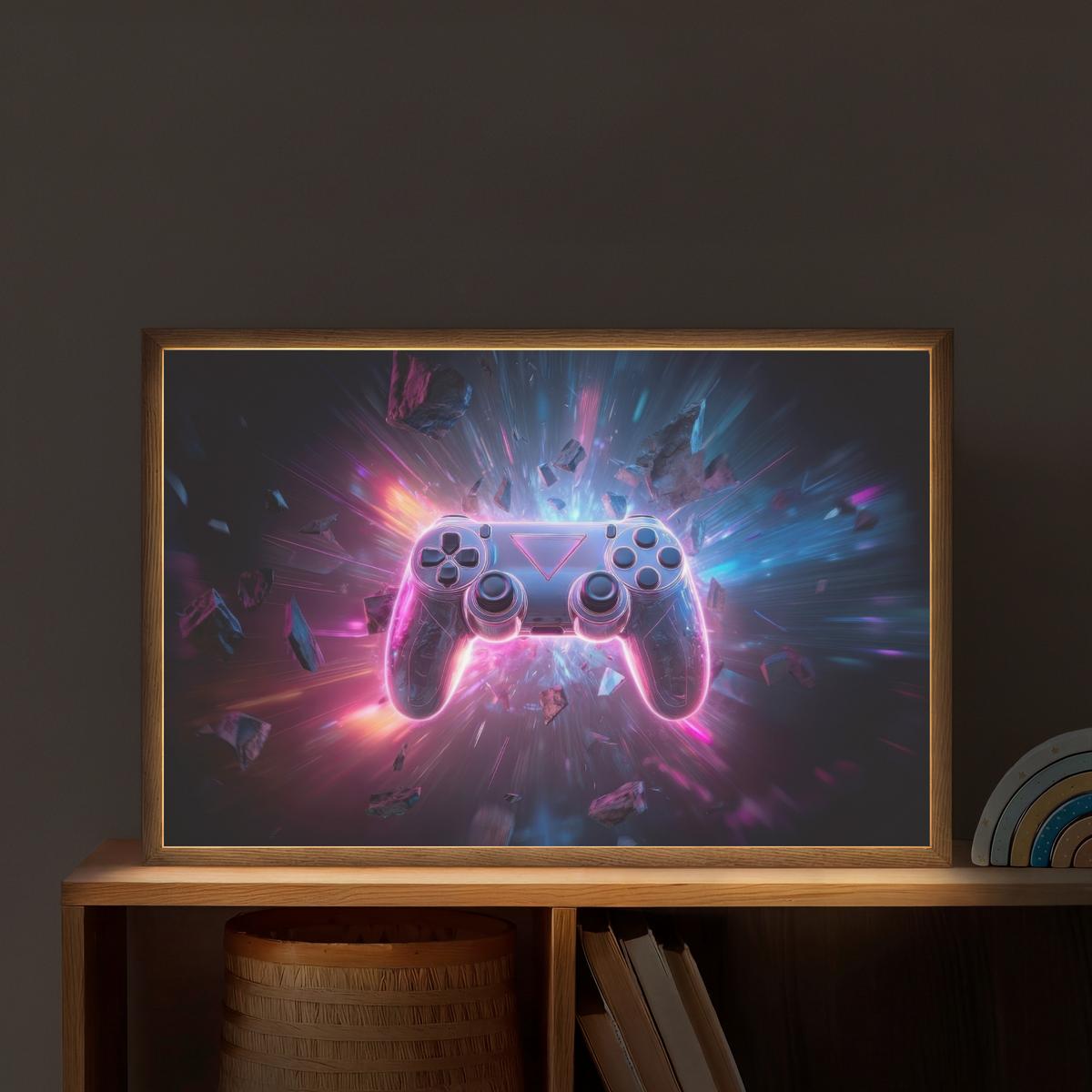 NACHTTISCHLAMPE MIT AKKU Controller - Neon - Explosion - Abstrakt 60x40 cm - Violett, Holzwerkstoff (8/60/40cm) - OnlyWow