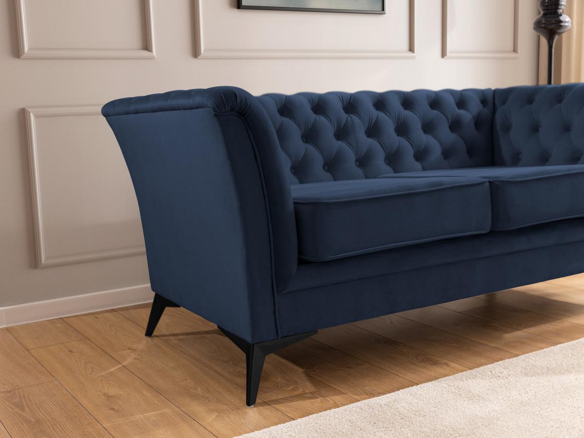 CHESTERFIELD-SOFA 2-sitzer Whitby Marineblau Samt mit schwarzen Füßen - Schwarz/Dunkelblau, Holz/Textil (175/78/82cm) - S-Style Möbel