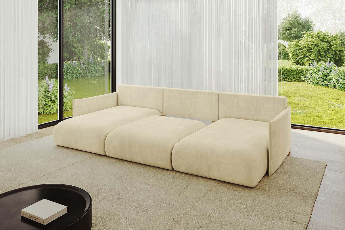 WOHNLANDSCHAFT mit Schlaffunktion und Bettkasten ONESK-U 317x177x72 Beige Velours - Taupe, Holzwerkstoff/Kunststoff (317/72/177cm) - ALTDECOR