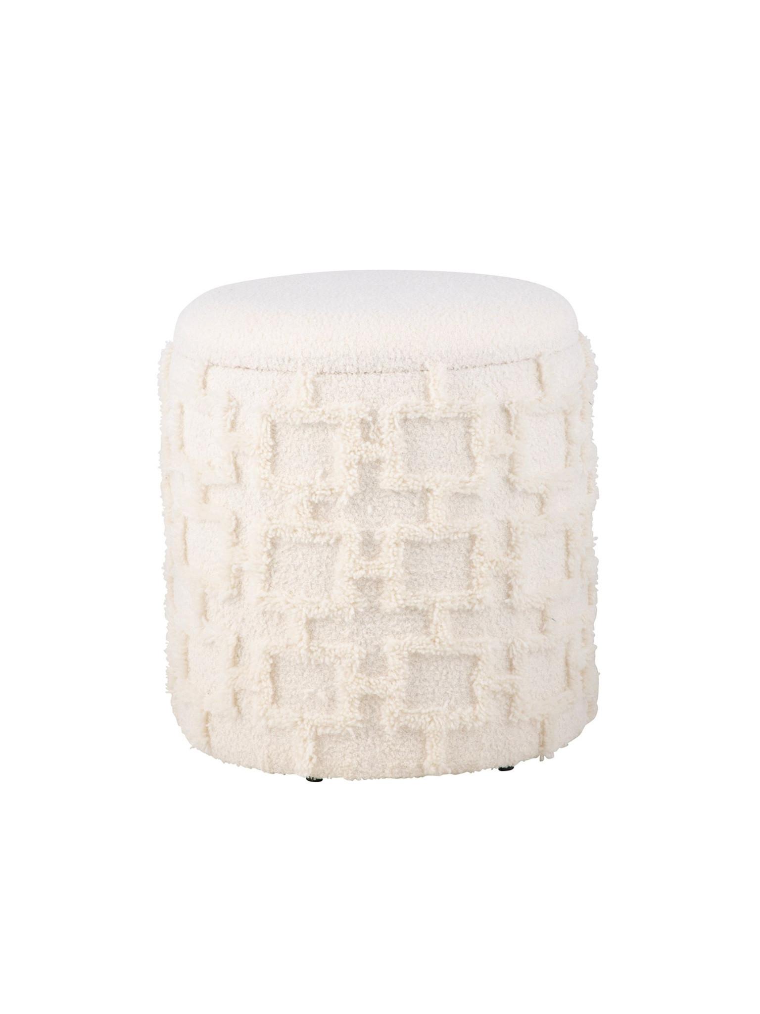 SITZHOCKER RHONE, Stoff, mit Textilbezug, mit Stauraum, Creme, Ø 40 x 45 cm - Beige/Creme, Textil (40/45/40cm) - KADIMA DESIGN