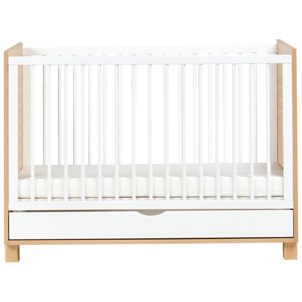 BABYBETT mit Schublade 60/120 cm Weiß Gunnar - Hellbraun/Weiß, Holzwerkstoff (60/120cm) - Beliani