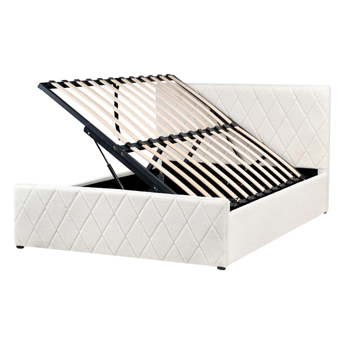 BETT mit Stauraum 140/200 cm Bouclé Cremeweiß Rochefort - Creme, Textil (140/200cm) - Beliani