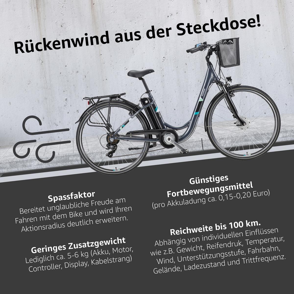 E-BIKE Cityrad Multitalent RC822 Für Damen u. Herren 374,4 Wh Frontmotor 7-Gang-Kettenschaltung 28 Zoll - Anthrazit, Metall (114.5cm) - Telefunken