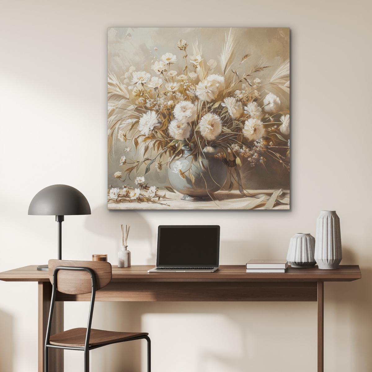 AKUSTIKBILD Blumen - Vase - Stilleben - Beige Akustikpaneele 90x90 cm - Creme, Kunststoff (90/90/0.9cm) - MuchoWow