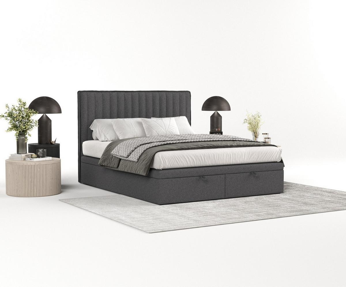 POLSTERBETT Keva mit Stauraum 140/200 cm Anthrazit im Megan Stoff - Anthrazit/Schwarz, Holz/Holzwerkstoff (140/200cm) - AltaBeds