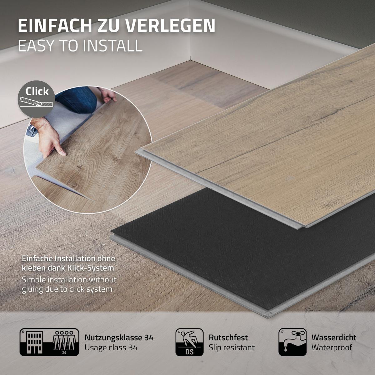 VINYLBODEN Klick 6,16m²/28 Dielen PVC Bodenbelag Eiche Rustikal Hell Holzoptik - Eichefarben, Kunststoff (122/18/0.42cm) - ML-DESIGN