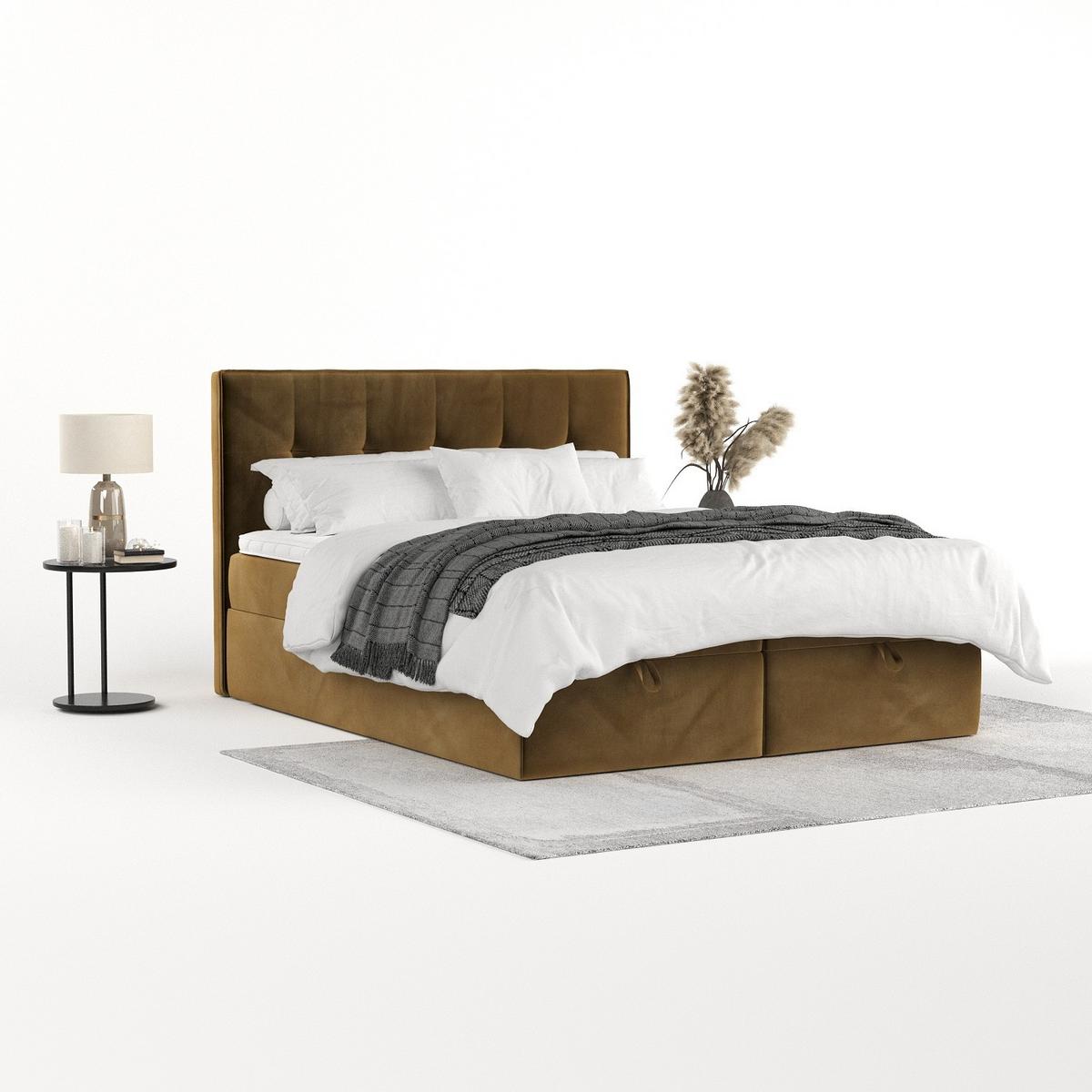 BOXBETT Tivra 160/200 cm Honiggelb im Kronos Stoff - Schwarz/Honig, Holz/Holzwerkstoff (160/200cm) - AltaBeds