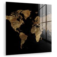 ACRYLGLASBILD Weltkarte - Gold - Luxus - Erde - Schwarz 50x50 cm - Goldfarben, Glas (50/50cm) - MuchoWow
