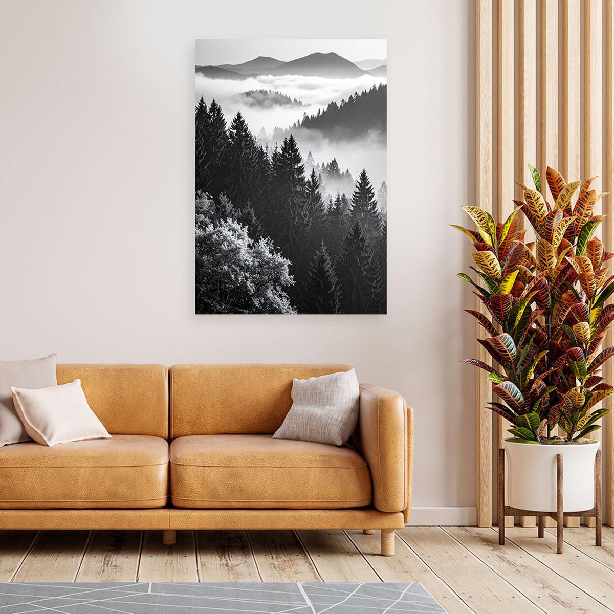 LEINWANDBILD Schwarz-weiße Berglandschaft 70x100cm - Schwarz, Textil (70/100cm) - Feeby