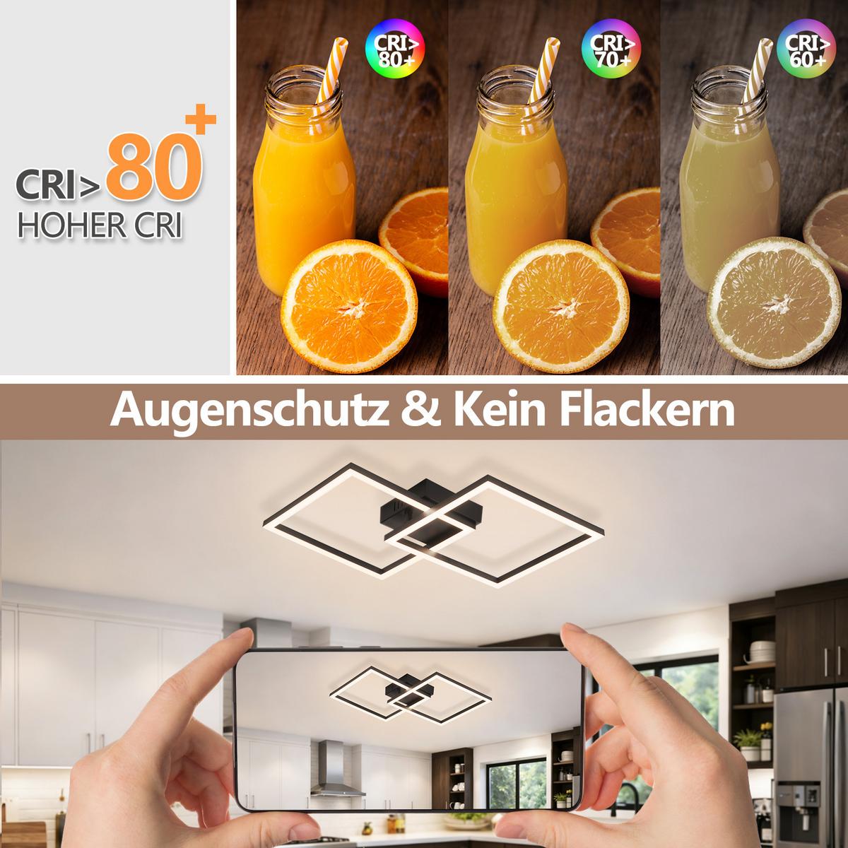 LED DECKENLEUCHTE Delwynne 39.5/39.5/6.7 cm - Schwarz, Kunststoff (39.5/39.5/6.7cm) - ZMH