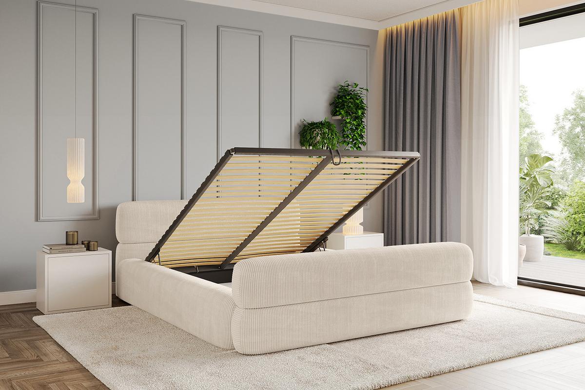 POLSTERBETT mit Bettkasten, Fußteil und Lattenrost, Boxbett mit Matratze H3/H4 - ENORA-Z-V1 180x200 Beige - Creme, Holzwerkstoff/Textil (180/200cm) - ALTDECOR