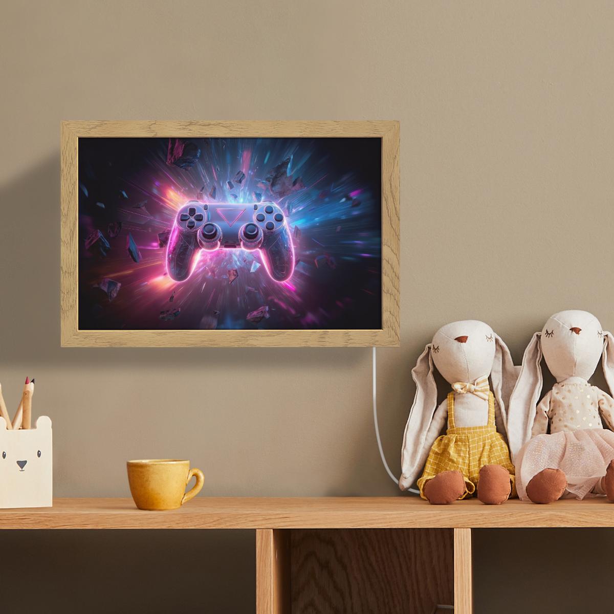 WANDLEUCHTE Controller - Neon - Explosion - Abstrakt 30x20 cm - Violett, Holzwerkstoff (30/20/8cm) - OnlyWow
