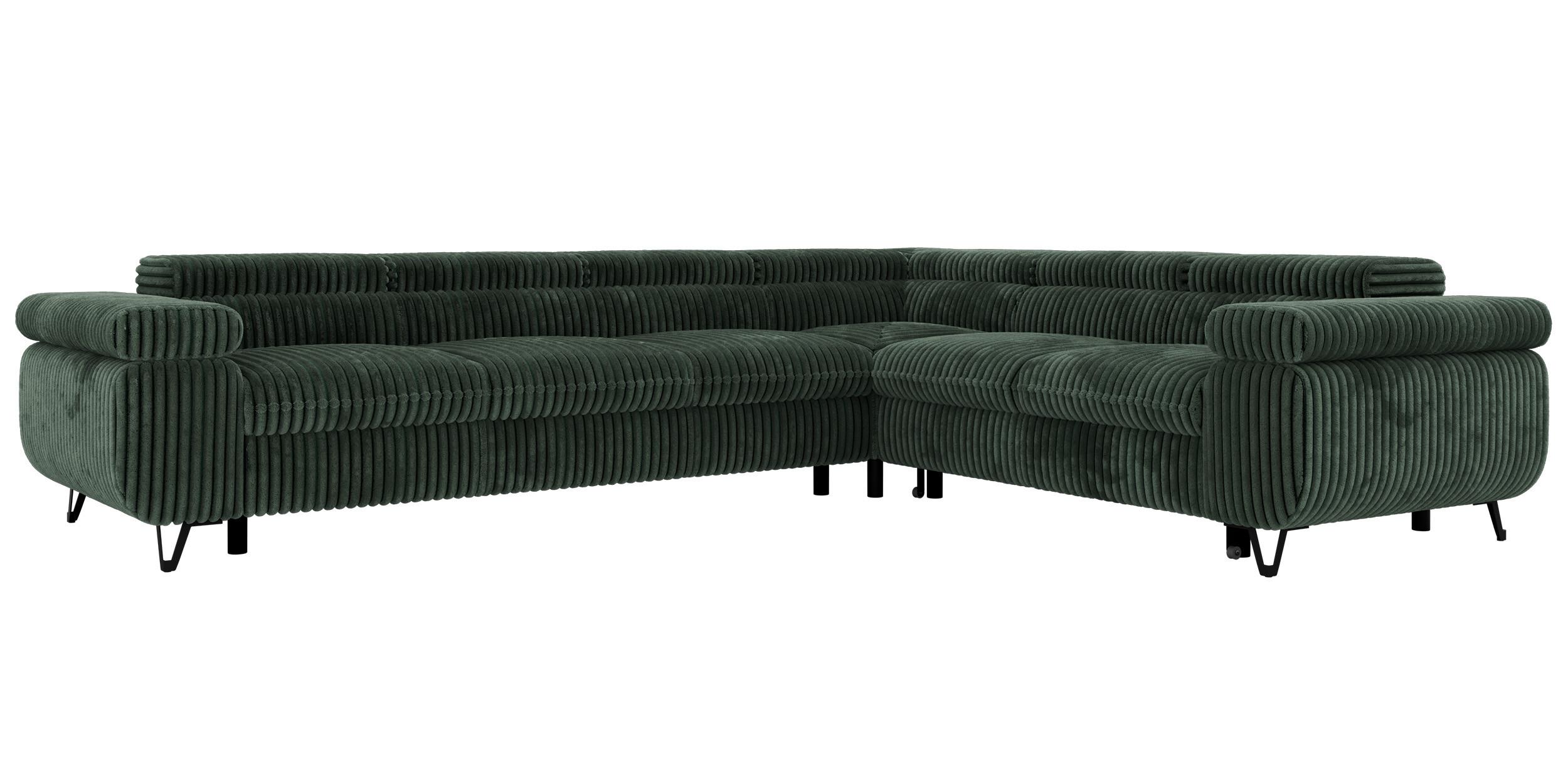 ECKSOFA NORDEN L - Dunkelgrün Cord - Links Seite - Dunkelgrün/Schwarz, Textil/Metall (269/329cm) - MKS