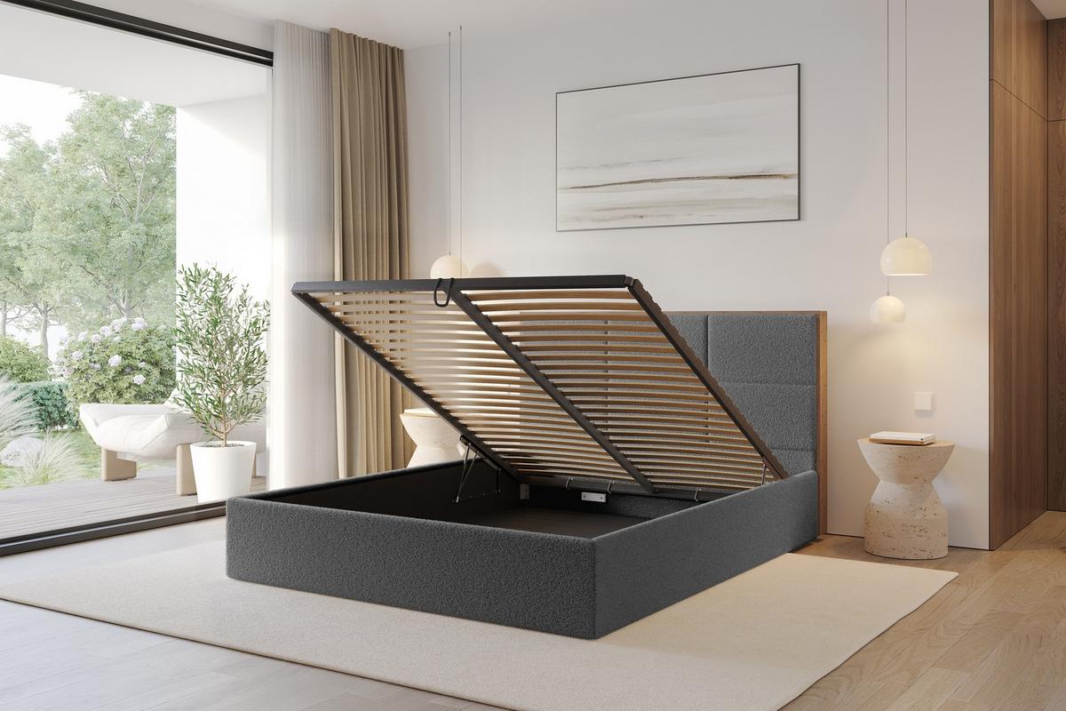 POLSTERBETT mit Bettkasten und Lattenrost, Bett mit Matratze H3/H4 - LILA 140x200 Grau - Schieferfarben, Holzwerkstoff/Textil (140/200cm) - ALTDECOR