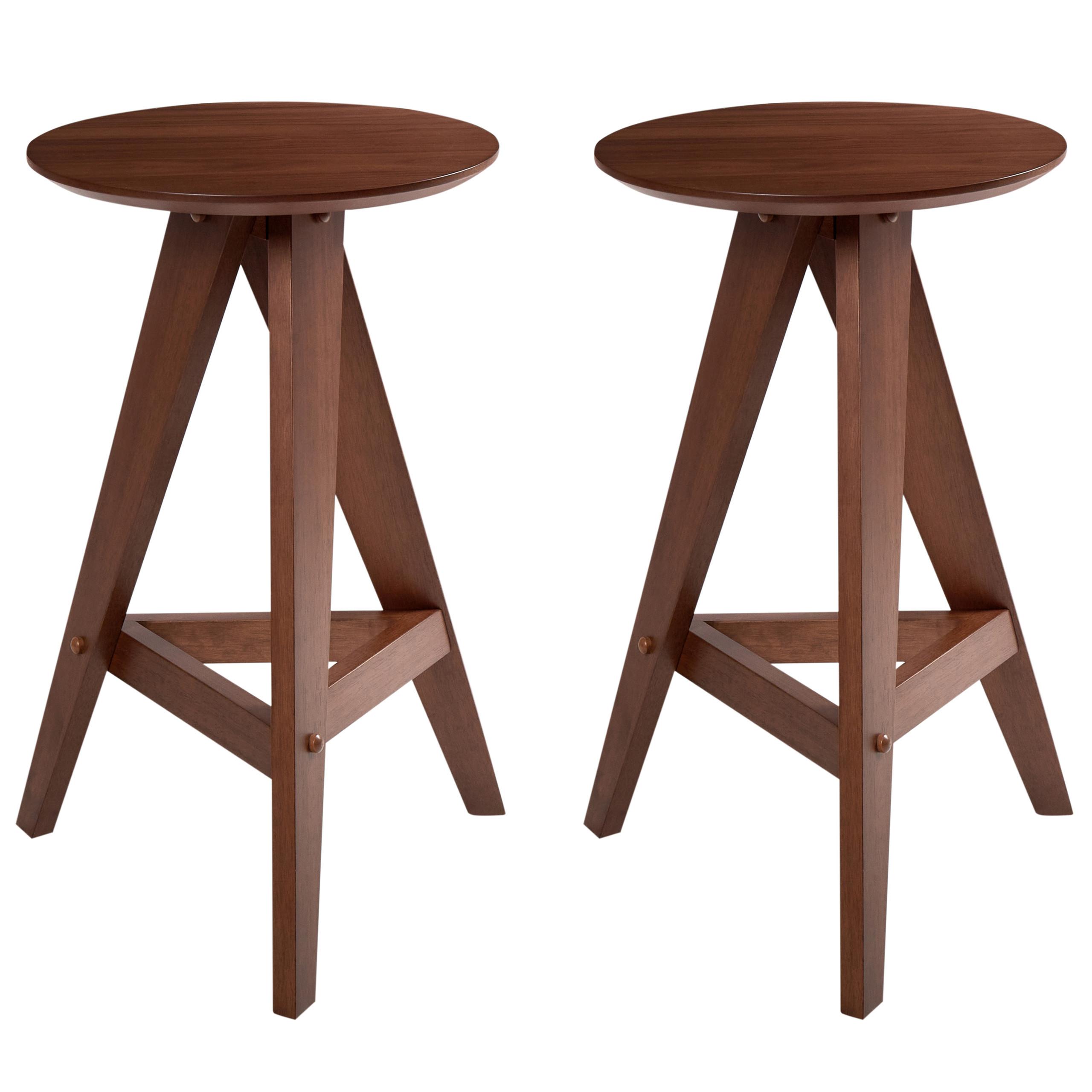 BARHOCKER 2er-Set Dunkelbraun Aroma - Dunkelbraun, Holz (43/62/43cm) - Beliani
