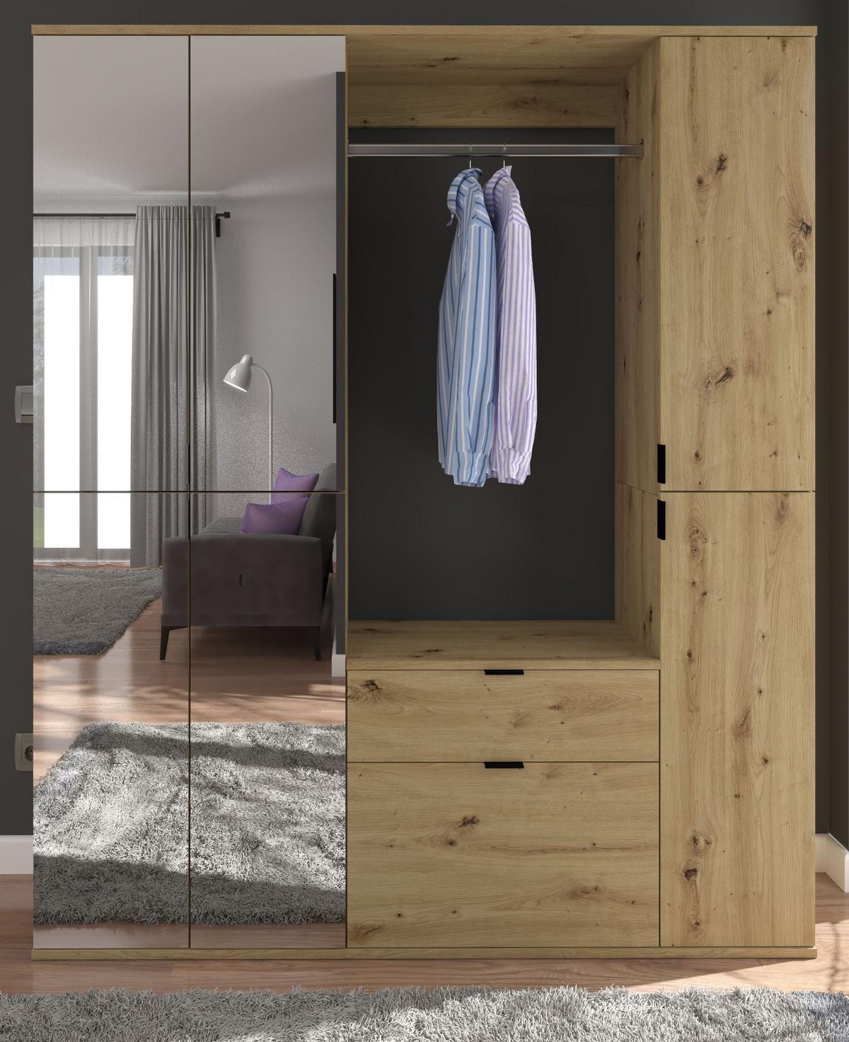 SCHUHSCHRANK Eiche 30 x 193 cm, schmaler Flurschrank mit flexibler Inneneinteilung - Schwarz/Eiche Artisan, Holzwerkstoff/Kunststoff (30/193/34cm) - Inn.Furn