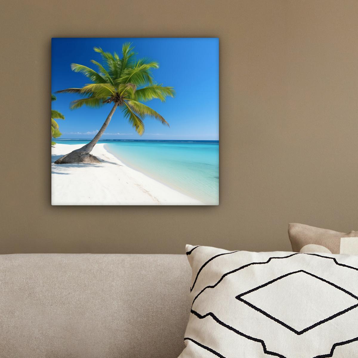 LEINWANDBILD Strand - Palme - Tropisch - Meer Deko Wohnzimmer 20x20 cm - Grün, Textil (20/20cm) - MuchoWow