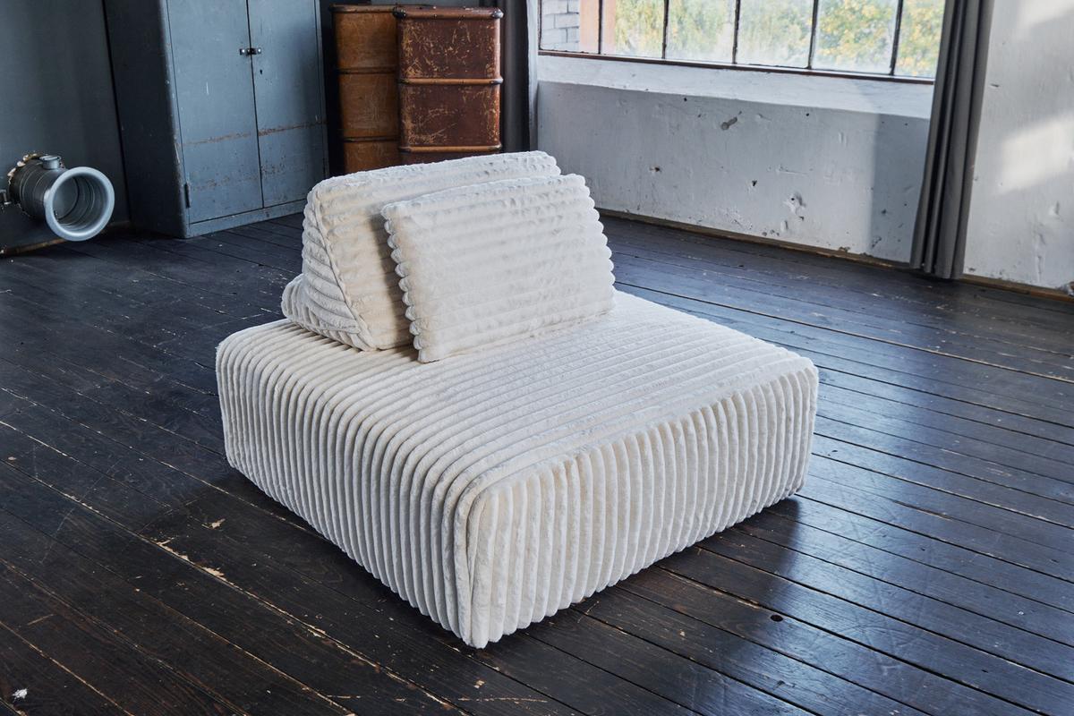HOCKER MIT RÜCKENKISSEN WIOLO SOFT Cremeweiß Cord - Creme/Schwarz, Kunststoff/Textil (111/84/111cm) - KAWOLA