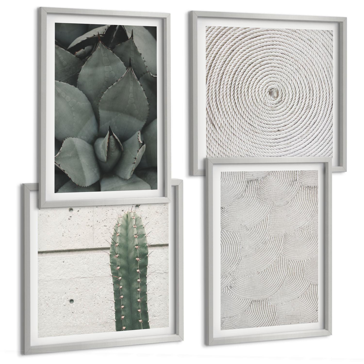 BILDER SET 4er Set - 50x50 cm & 40x60 cm Silberner Rahmen - Sommerliche Texturen aus den Tropen - Silberfarben, Kunststoff (50/50cm) - TULUP