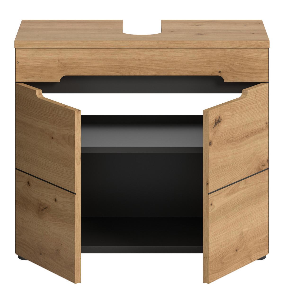 WASCHBECKENUNTERSCHRANK Eiche, grau 63 cm, Waschtisch mit Soft-Close - Eiche Artisan/Grau, Holz/Holzwerkstoff (63/55/34cm) - Inn.Furn