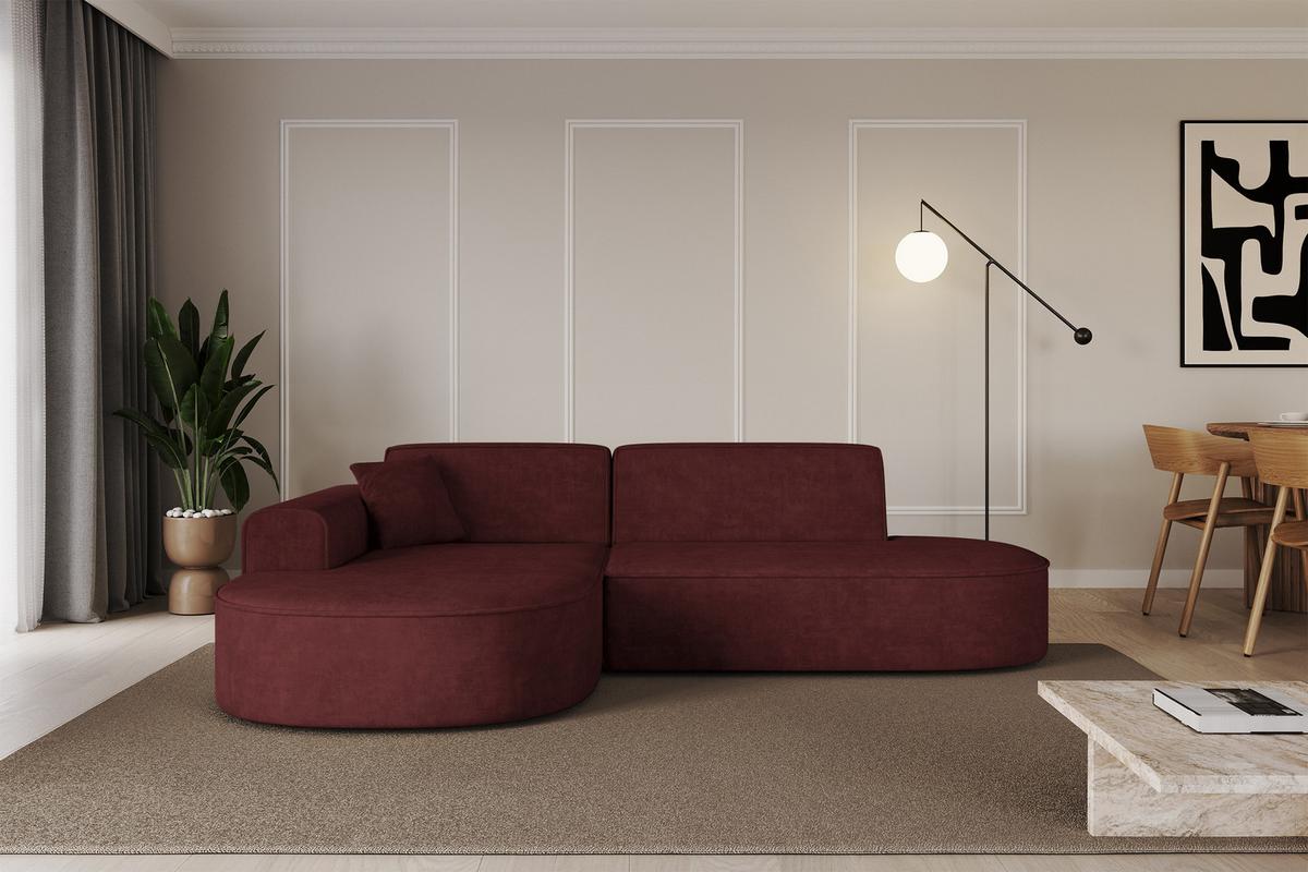 ECKSOFA Ottomane Links MARI-L1 - 243x171x79 cm Bordeaux Velours - Bordeaux/Schwarz, Holzwerkstoff/Kunststoff (243/171cm) - ALTDECOR