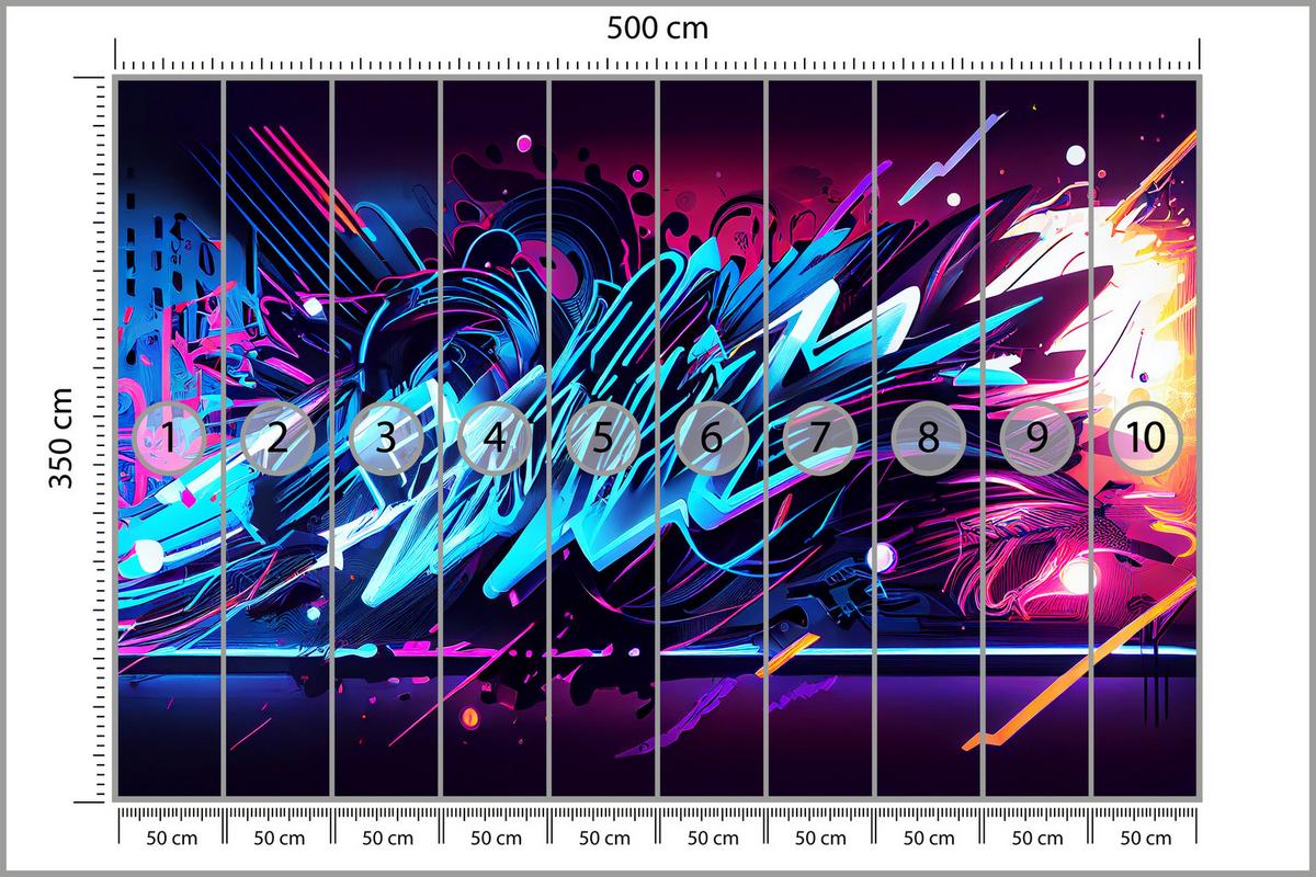 FOTOTAPETE für Jugendzimmer Neon Graffiti Schriften 500x350 - Blau/Gelb, Papier (500/350cm) - Muralo