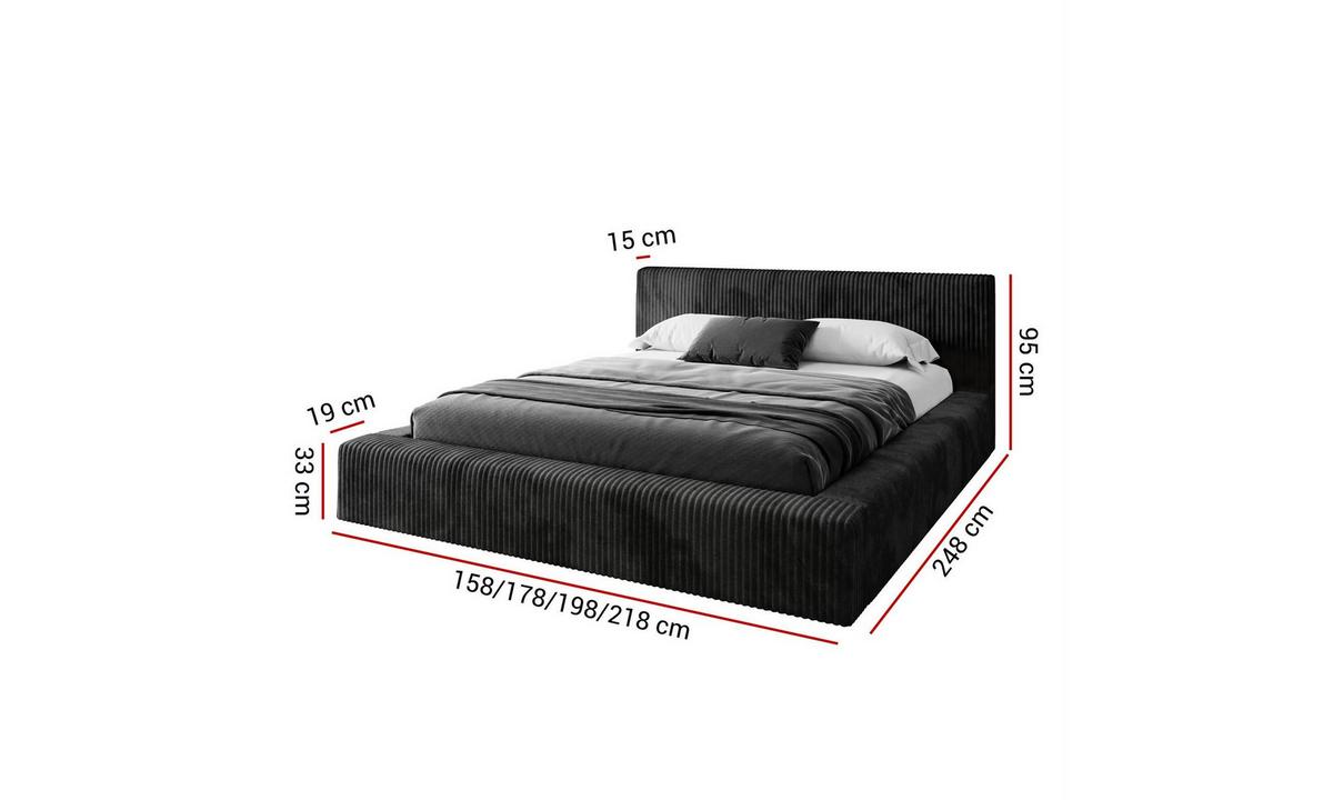 POLSTERBETT TILIA LUX 180x200 cm Tilia 100, 34 Holzlatten, Kopfteil 95 cm - Schwarz, Textil (180/200cm) - Lookway