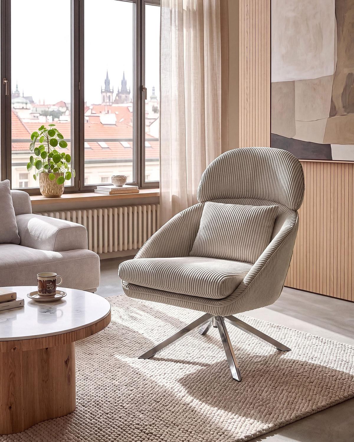 DREHSESSEL Cord Taupe Storvorde - Taupe, Textil/Metall (63/98/81cm) - Beliani