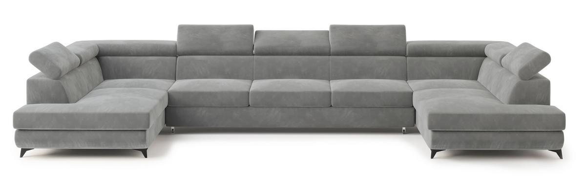 WOHNLANDSCHAFT URMANO Hellgrau Velours-Stoff mit Schlaffunktion - Hellgrau, Holz (395/89/190cm) - MASSENO
