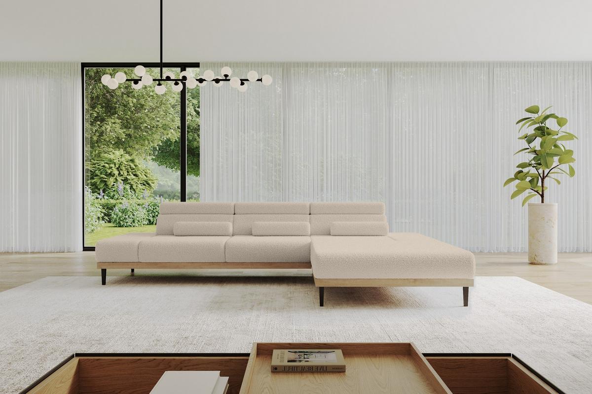 ELEKTRISCHES ECKSOFA Rechts MONA 316x205x85 Dunkelbeige Bouclé - Cappuccino, Holzwerkstoff/Textil (316/205cm) - ALTDECOR