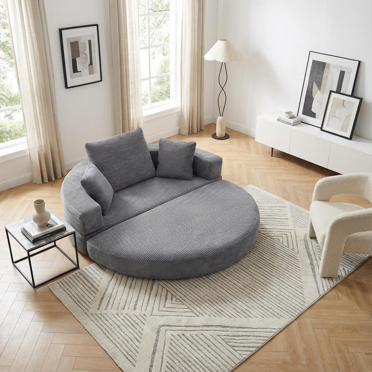 SOFABETT Klappbares Gästebett & Modulares Sofa aus weichem Cord-Stoff - Grau, Textil (173/40/176cm) - Urban Meuble
