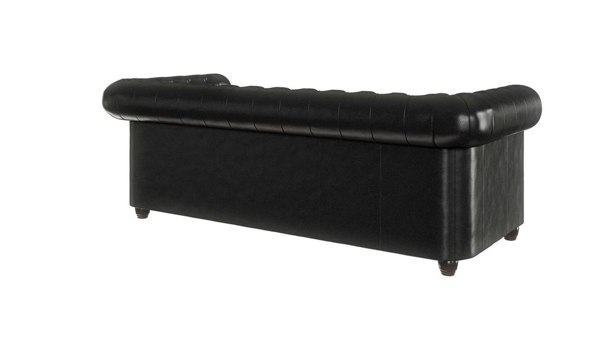 CHESTERFIELD-SOFA 3-sitzer mit Schlaffunktion Morin Schwarz vegan Leder - Schwarz/Braun, Holz/Textil (203/72/86cm) - S-Style Möbel