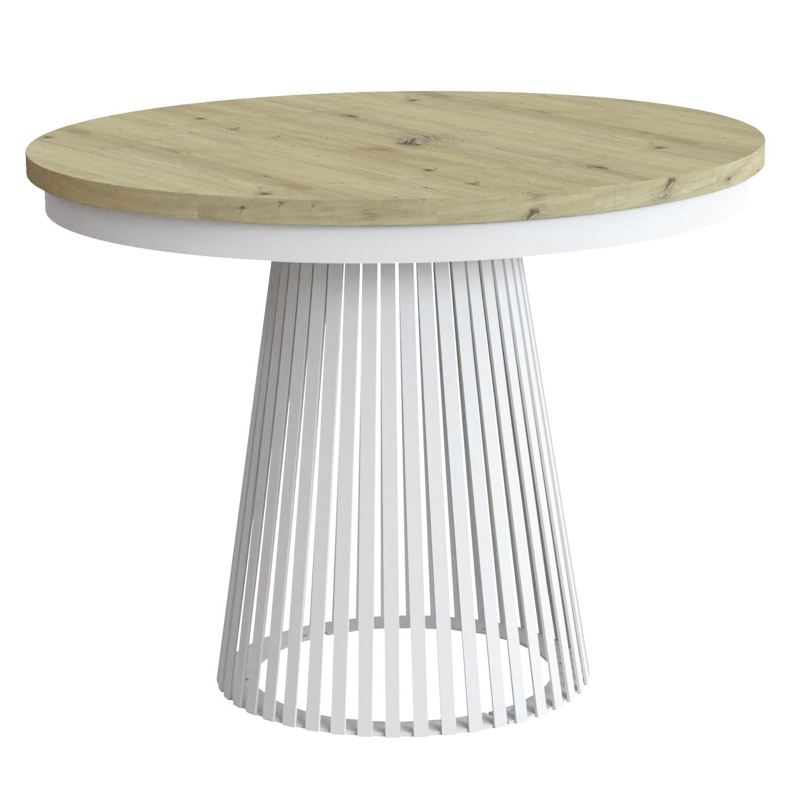 ESSTISCH Lumi, Runder, ausziehbar auf 180 cm, mit Metallbeinen, Weiß+eiche Artisan - Weiß/Eiche Artisan, Holzwerkstoff/Metall (100/100/77cm) - Beautysofa